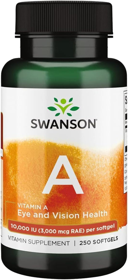 Swanson Vitamin A 10,000 IU (3,000 mcg RAE) Softgels, 250 Count