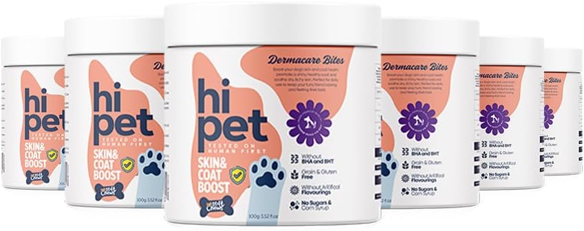 HiPet Skin and Coat Boosting Bites for Dogs - Soft Dog Chews, Dog Vitamins and Supplements, Improves Coat and Skin Appearance, 104 ml (Pack of 6) - görsel 1