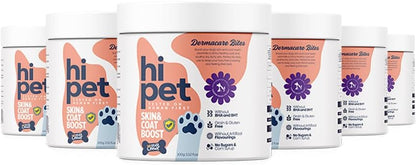 HiPet Skin and Coat Boosting Bites for Dogs - Soft Dog Chews, Dog Vitamins and Supplements, Improves Coat and Skin Appearance, 104 ml (Pack of 6)