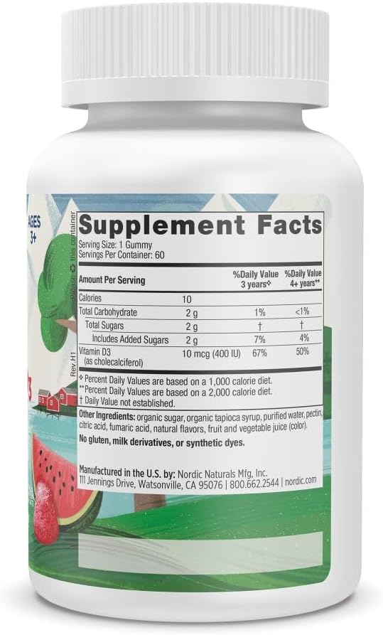 Nordic Naturals Vitamin D3 Gummies Kids, Wild Watermelon Splash - 400 IU, 60 Gummies - görsel 2