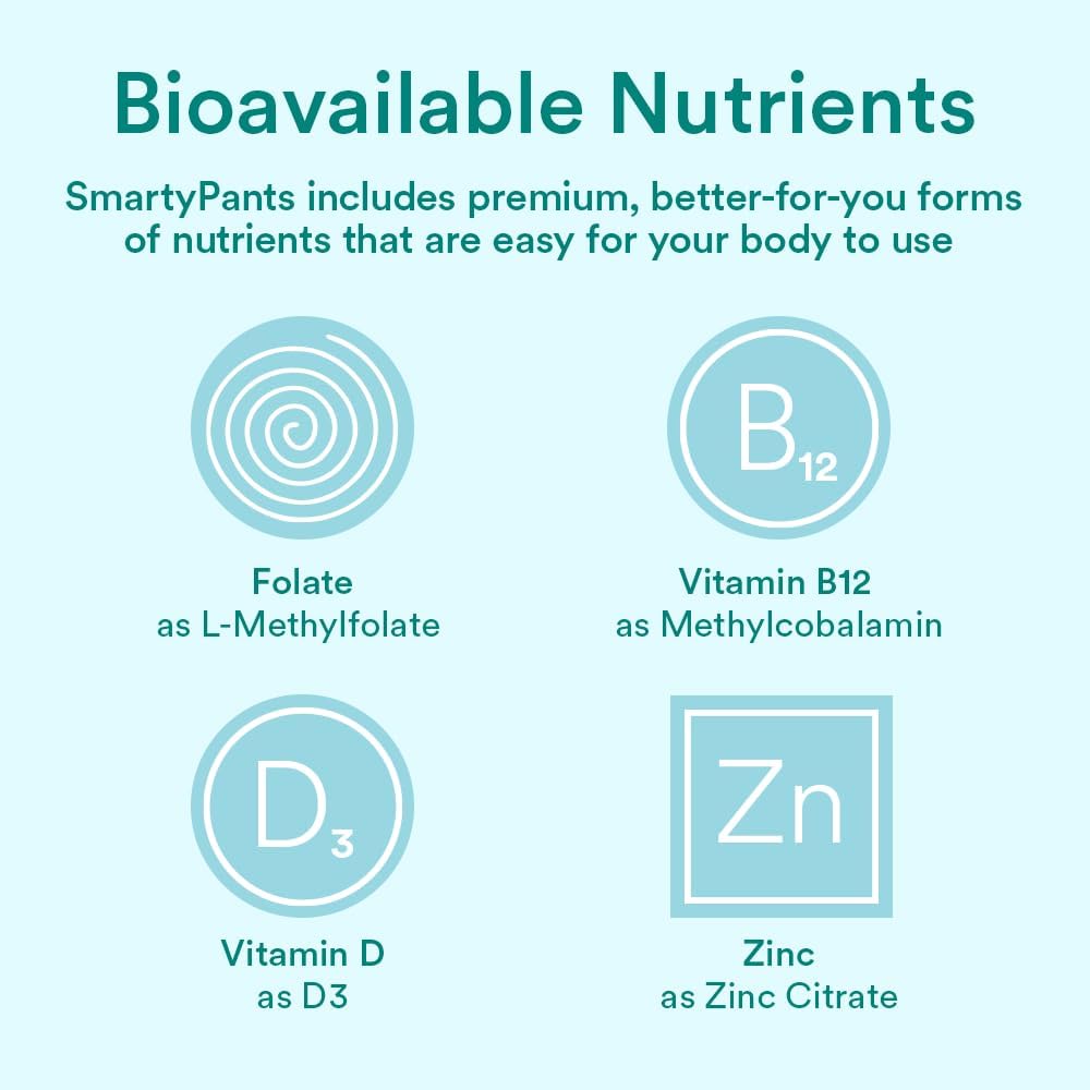 SmartyPants Prenatal Multivitamin Gummies with Omega 3 Fish Oil (EPA/DHA), Methylfolate, Vitamin D3, C, B12, B6, A, K, Biotin, Zinc & Inositol – 120 Count (30 Day Supply) - görsel 10