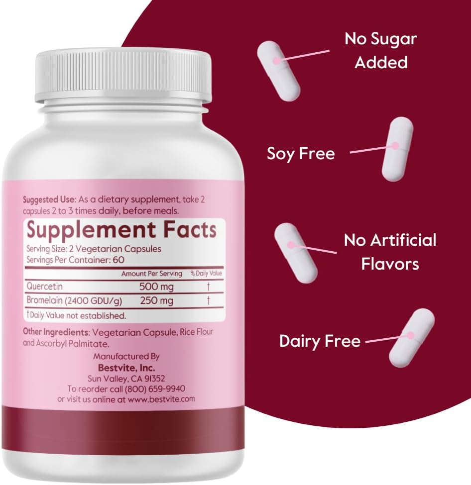 BESTVITE Quercetin with Bromelain 500mg/250mg - 120 Vegetarian Capsules - görsel 3