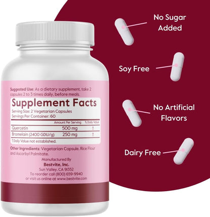 BESTVITE Quercetin with Bromelain 500mg/250mg - 120 Vegetarian Capsules