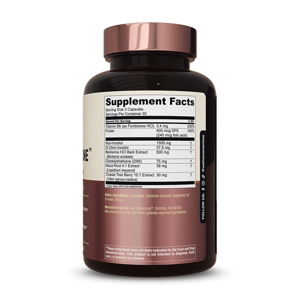 Live Conscious Beyond Hormone Daily Menopause & PMS Supplement - Metabolism Support & Healthy Oestrogen Balance for Women - Berberine, DIM, Chasteberry, Maca Root, Myo & D-Chiro-Inositol - 90 Capsules - görsel 7