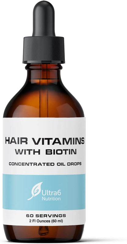 Ultra6 Nutrition Liquid Biotin with Hair Vitamins - Vitamin C, E, B6 & Organic Coconut Oil - Liquid Biotin for Hair, Skin and Nails and Immune Support