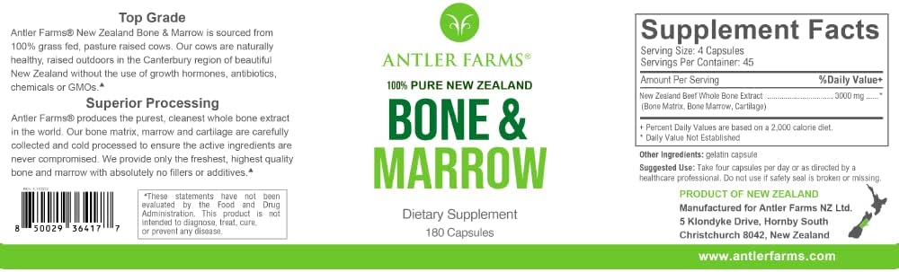 Antler Farms - 100% Pure New Zealand Bone & Marrow, 180 Capsules, 750mg - görsel 2