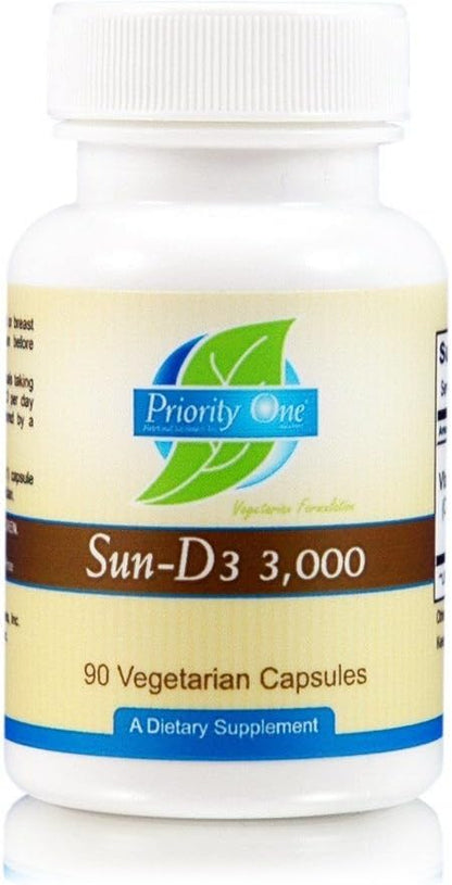 Priority One Vitamins Sun D3 3,000 IU 90 Vegetarian Capsules