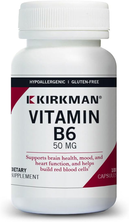 Kirkman Vitamin B-6 50 mg – Hypoallergenic Vitamin B6 Supplement, 100 Vegetarian Capsules