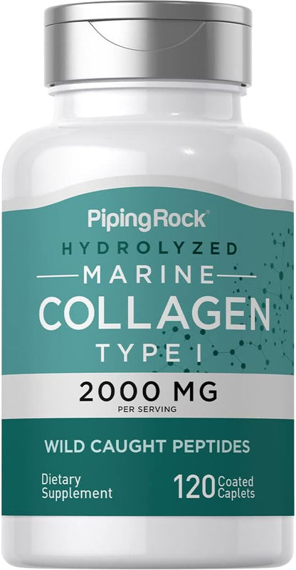 Piping Rock Marine Collagen Peptides Caplets | 2000mg | 120 Count | Wild Caught Type 1 Supplement for Men and Women | Non-GMO, Gluten-free