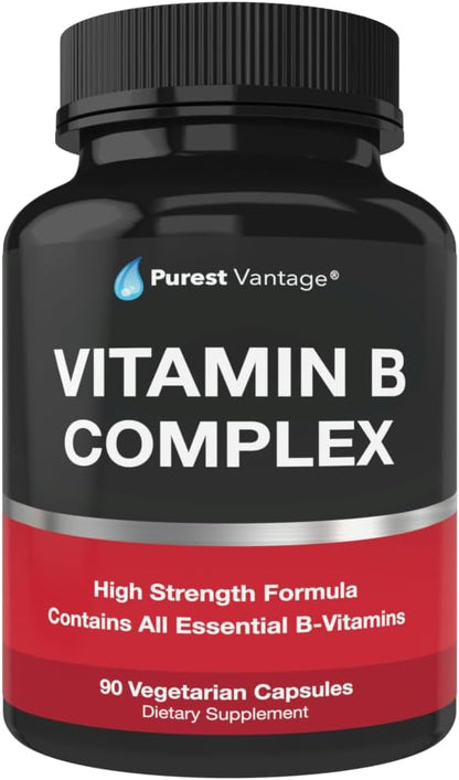 Vitamin B Complex – High Potency B Vitamins with B12, Folate, Inositol & Choline | 90 Vegan Capsules