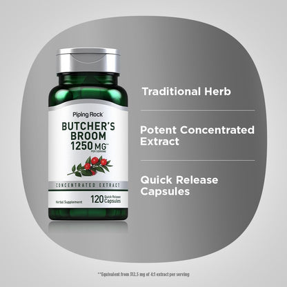 Piping Rock Butchers Broom Supplement | 120 Capsules | Traditional Herbal Root Extract