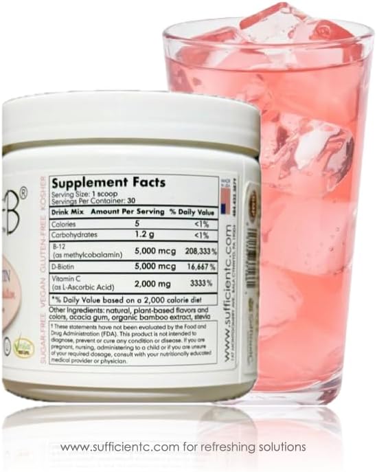 Sufficient-C Vitamin C & B12 Biotin Drink Mix Bundle (Lemon-Peach & Pink Lemonade) - görsel 3