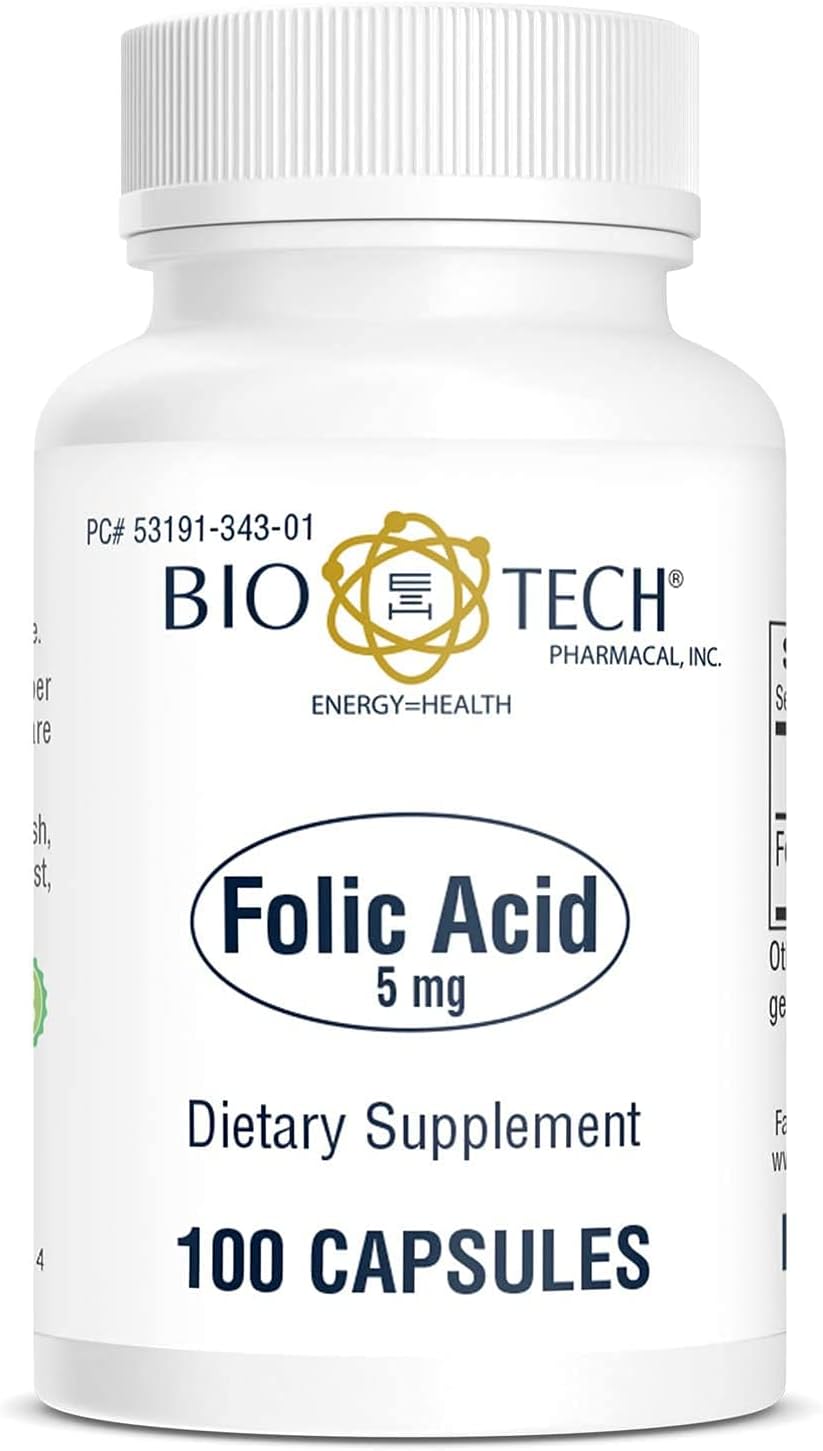 Bio-Tech Pharmacal Folic Acid (5 mg), 100 Capsules – High Potency Vitamin B9 Supplement - görsel 2