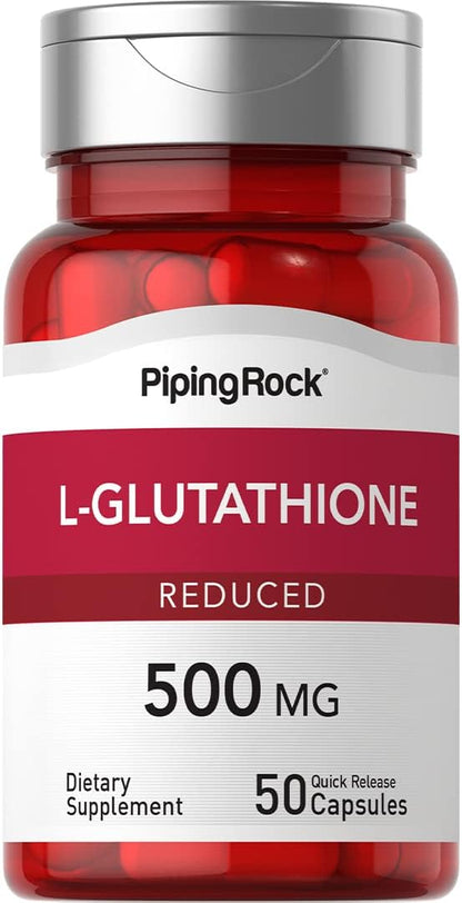 Piping Rock L-Glutathione 500 mg, 50 Capsules, Reduced Form, Non-GM, Gluten-free
