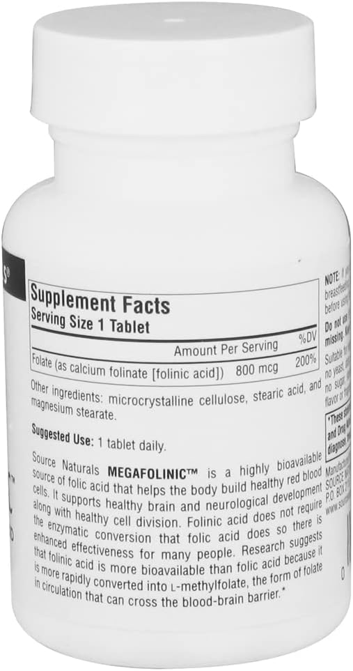 Source Naturals MegaFolinic 800mcg Bioactive Folate, for Brain & Cell Health - 120 Tablets - görsel 2