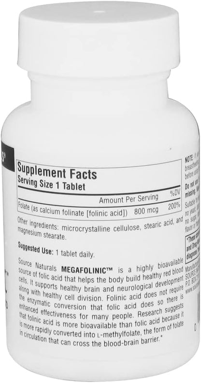 Source Naturals MegaFolinic 800mcg Bioactive Folate, for Brain & Cell Health - 120 Tablets