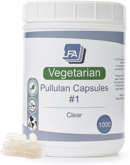 Size 1 Vegan Pullulan Empty Capsules - 1000 Count - Vegetarian, Halal, Kosher