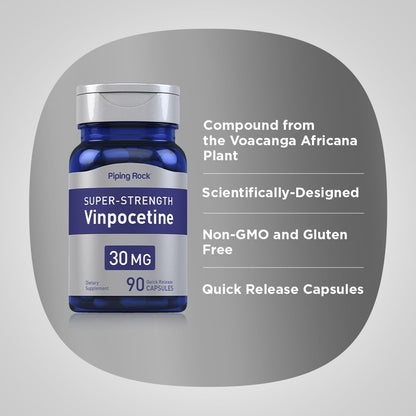 Piping Rock Vinpocetine 30mg | 90 Capsules | Super-Strength Supplement | Non-GMO, Gluten-free