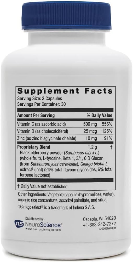 NeuroScience ImmuWell – Immune Support & Brain Supplement for Memory and Focus with Vitamin C, Zinc, Vitamin D & Elderberry – 90 Capsules - görsel 2