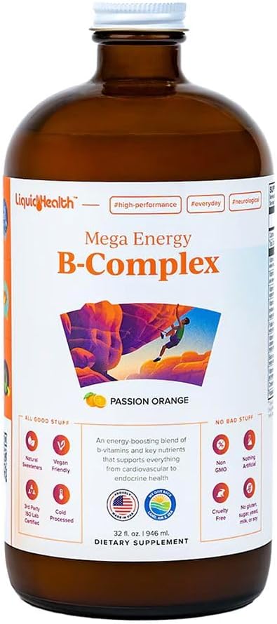 LIQUIDHEALTH Mega Energy Methylated B-Complex, Adult Liquid Vitamin Supplement - Boosts Energy, Relieves Stress and Fatigue, Immune Support, Heart and Gut Health - Made in USA, Vegan, Sugar-Free (3 Pack) - görsel 7