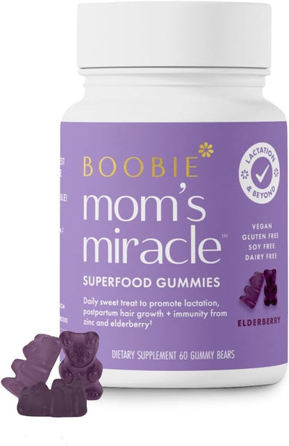 Boobie Bears Lactation Support Gummies | Breastfeeding Supplement with Zinc & Elderberry, 60 Gummies