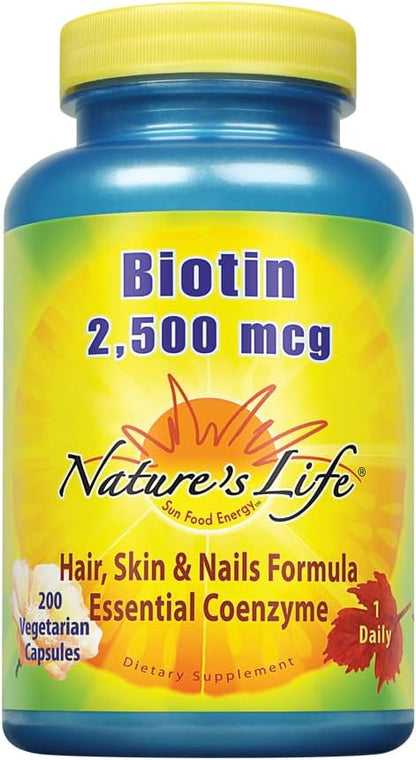 Nature's Life Biotin 2500mcg – Hair, Skin & Nail Health Support, Non-GMO, 100 Veggie Capsules