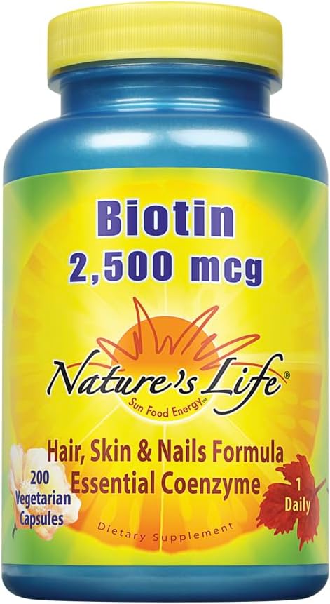 Nature's Life Biotin 2500mcg | Healthy Hair, Skin & Nails Support | 200 Vegetable Capsules - görsel 1