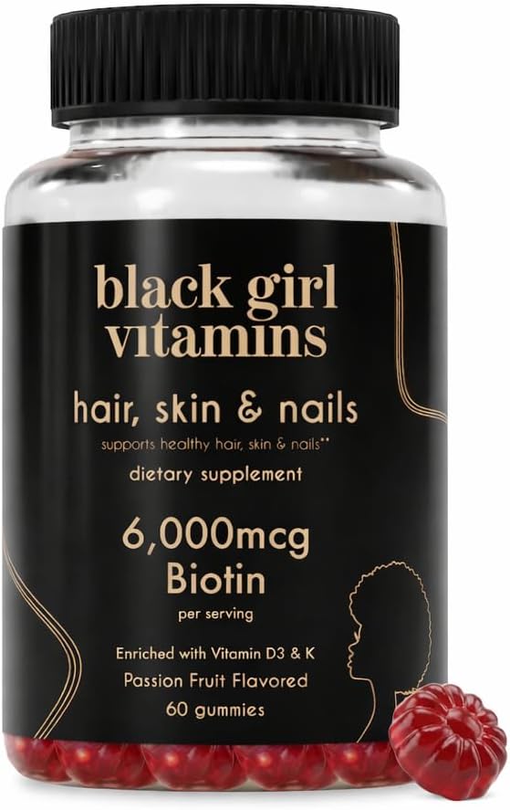 Black Girl Vitamins Hair, Skin & Nails Gummies with Biotin 6000 mcg, Zinc, Vitamins A, C & E - Passion Fruit - 60 Gummies - görsel 1