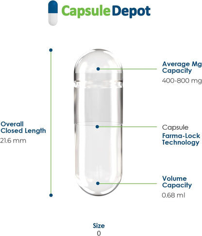 Capsule Depot Clear Size 0 Empty Vegan Capsules - 1000 Capsules