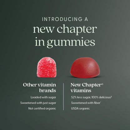 New Chapter Organic Vitamin D3+ Gummies – 52% Less Sugar, 1,000 IU, Mixed Berry, 60 Gummies
