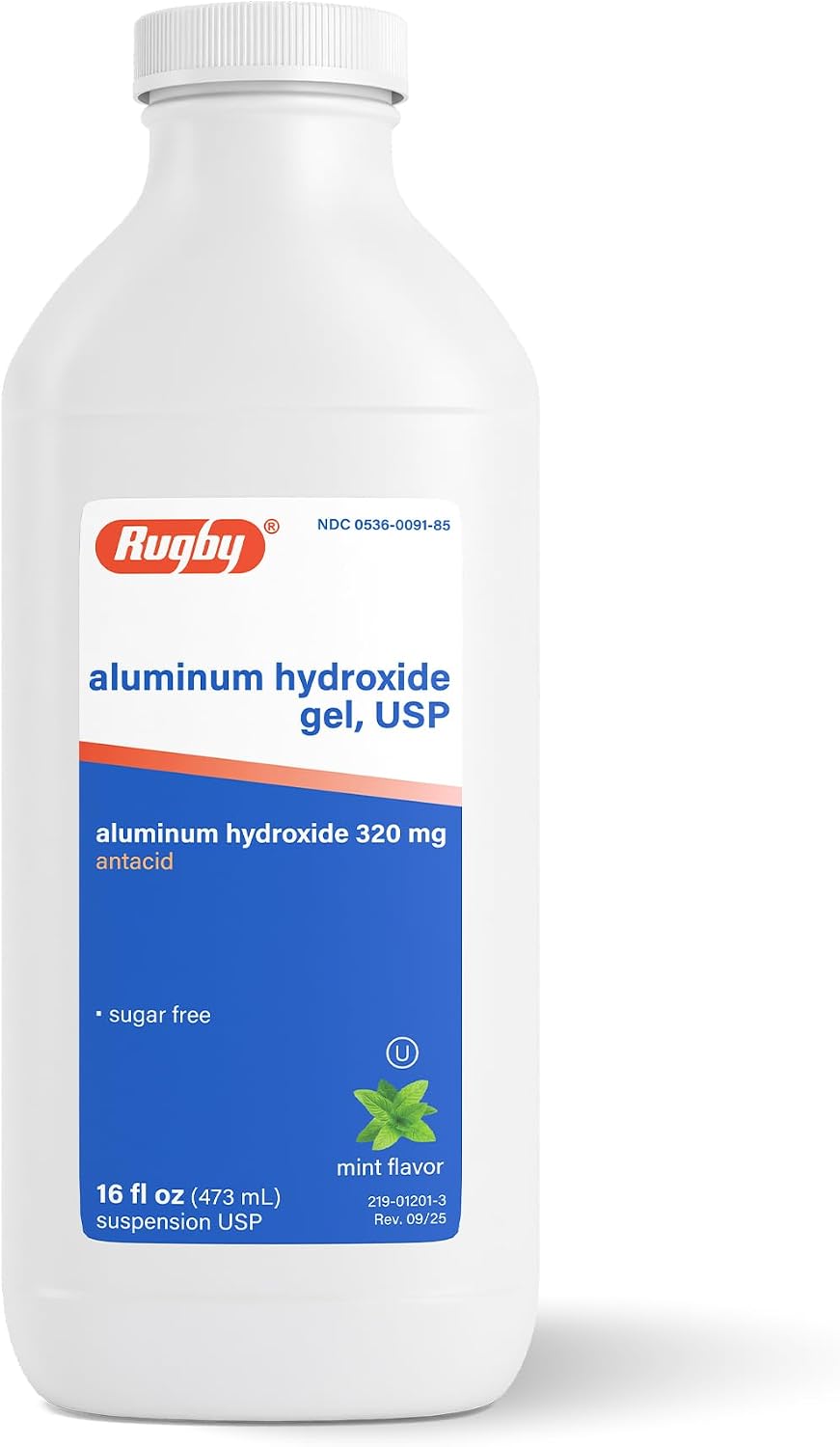 Rugby 320 mg Aluminium Hydroxide Gel, USP - Antacid Liquid - Mint Flavoured - 16 Fl. Oz. (473 ml) - görsel 1