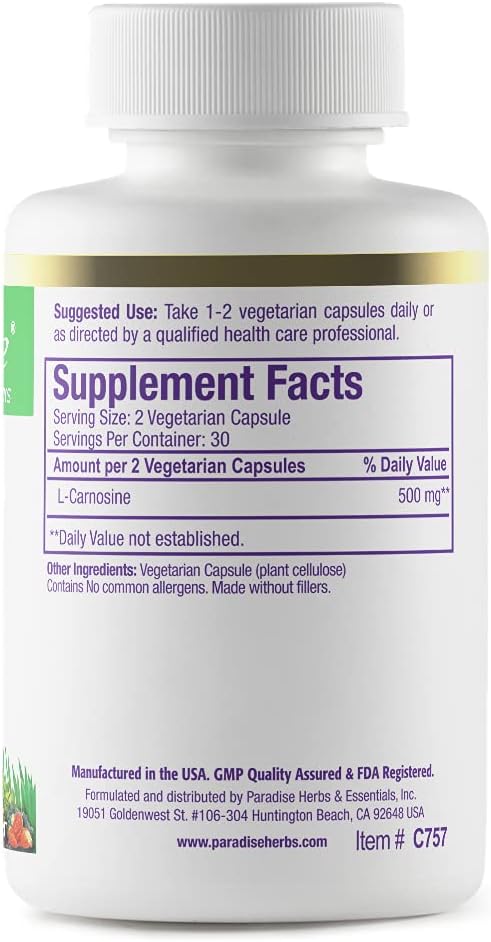 Paradise Herbs L-Carnosine, Super Potent, Ultra Pure, Antioxidant - 60 Veg Caps - görsel 7