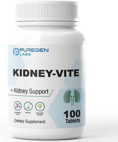 Puregen Labs Kidney-Vite | Premier Kidney Renal Support Supplement – 100 Vegetarian Tablets