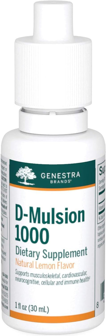 Genestra Brands D-Mulsion 1000 - Liquid Vitamin D Supplement - Natural Lemon Flavour - 1 Fl Oz (30 ml)