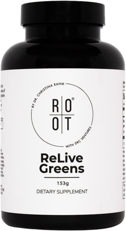 Root Relive Greens by Dr. Rahm's | Superfood Powerhouse with Dark Leafy Greens, Fruits & Fibres - 153g