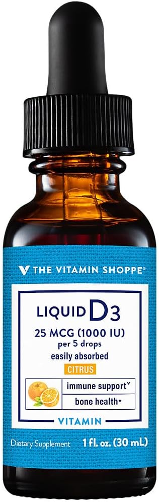 The Vitamin Shoppe Vitamin D3 1000 IU Liquid Drops – Citrus Flavour (30 ml) - görsel 1