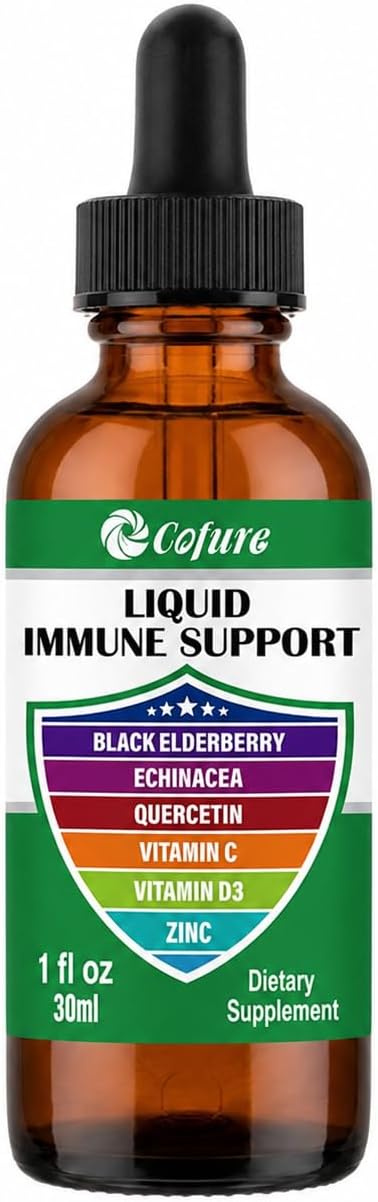 Cofure Zinc Quercetin Vitamin C D3 Liquid Immune Defence Drops with Organic Echinacea and Elderberry, 30 ml