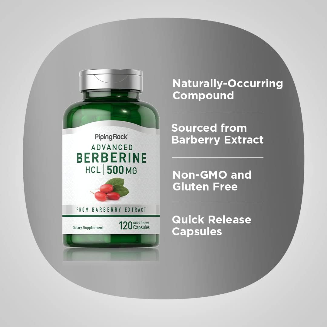 Piping Rock Berberine HCL 500mg Capsules, 120 Capsules - görsel 4