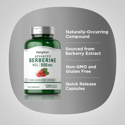 Piping Rock Berberine HCL 500mg Capsules, 120 Capsules