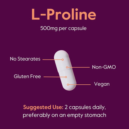 BESTVITE L-Proline 500mg – 120 Vegetarian Capsules – No Stearates, No Fillers, Vegan, Gluten-free, Non-GMO