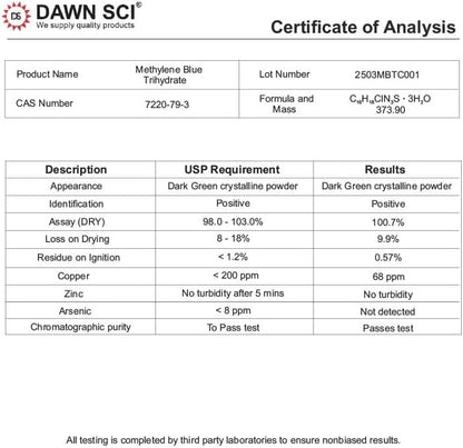 DAWNSCI Methylene Blue 1% 30 ml Glass Dropper Bottle (Pack of Two) – USP-Grade Methylthioninium Chloride Solution for Cognitive Wellness Support