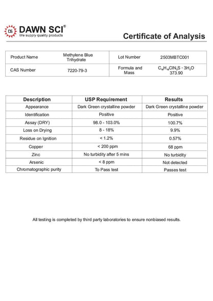Methylene Blue Powder – USP/Pharma Grade, Third Party Tested – 1 Gram
