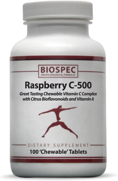 BIOSPEC NUTRITIONALS Raspberry C-500 – Chewable Immune and Antioxidant Support - Vitamin C, Vitamin A, and Citrus Bioflavonoids