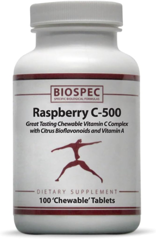 BIOSPEC NUTRITIONALS Raspberry C-500 – Chewable Immune and Antioxidant Support - Vitamin C, Vitamin A, and Citrus Bioflavonoids