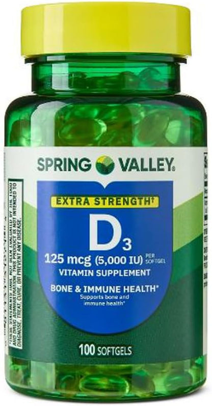 Spring Valley Extra Strength Vitamin D3 Softgels, 125 mcg (5000 IU), 250 Softgels