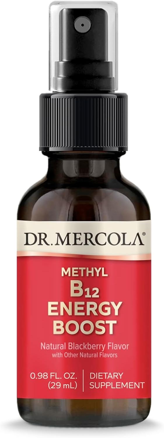 Dr. Mercola Methyl B12 Energy Boost – Fast-Absorbing Spray – Active Vitamin B12 as Methylcobalamin – Natural Blackberry Flavour – 39 Servings - görsel 1