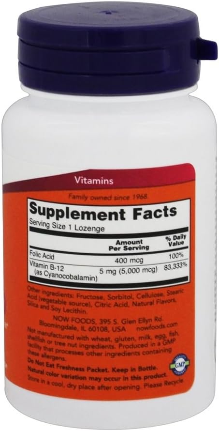 NOW Foods B-12 5000 mcg with Folic Acid, 60 Tablets (Pack of 6) - görsel 2
