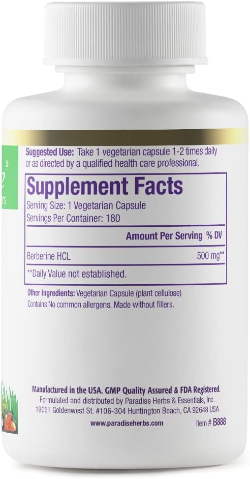 Paradise Herbs Berberine Extract 500 mg – Pure & Potent Supplement, 180 Vegan Capsules - görsel 5