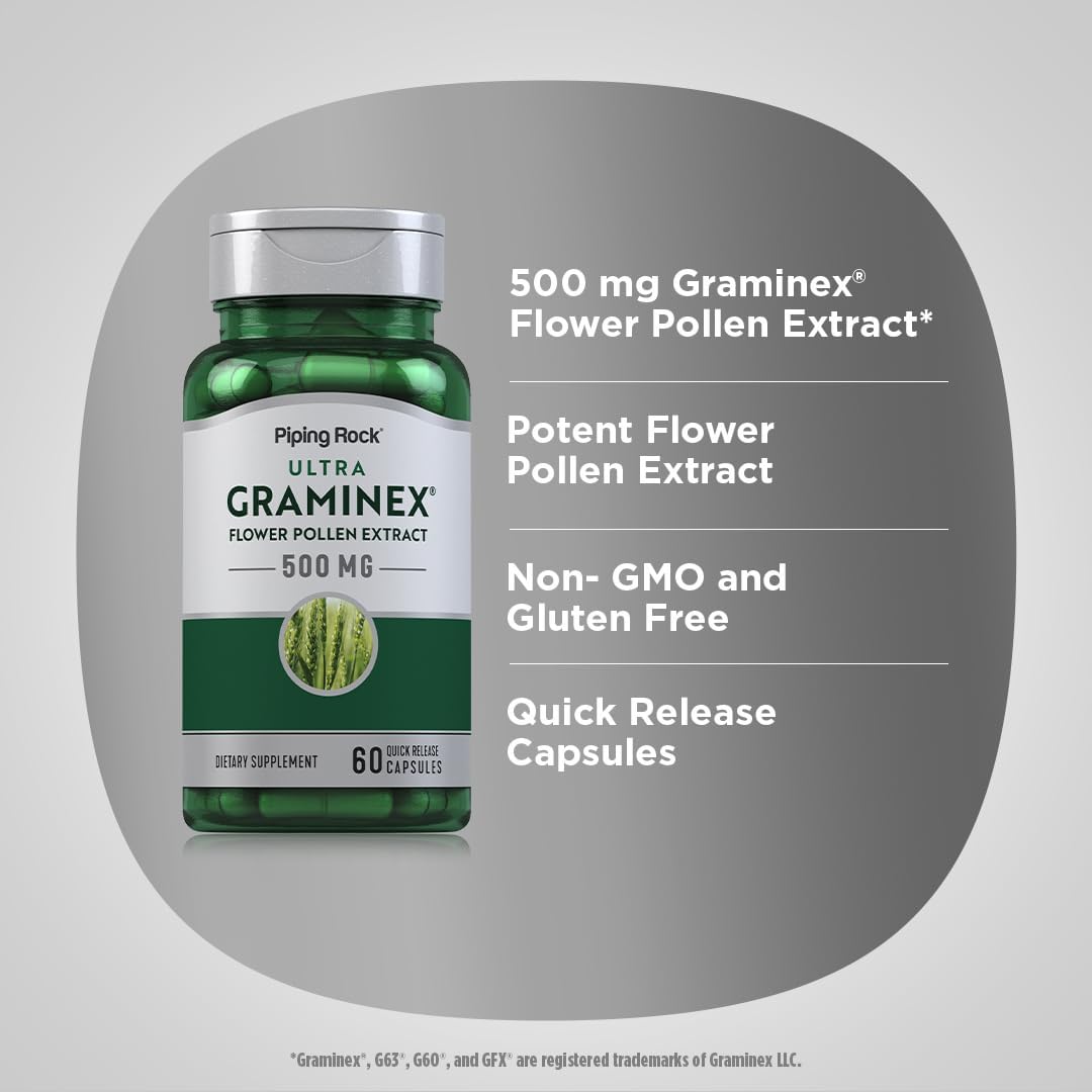 Piping Rock Graminex Flower Pollen Extract | 500 mg | 60 Capsules - görsel 4