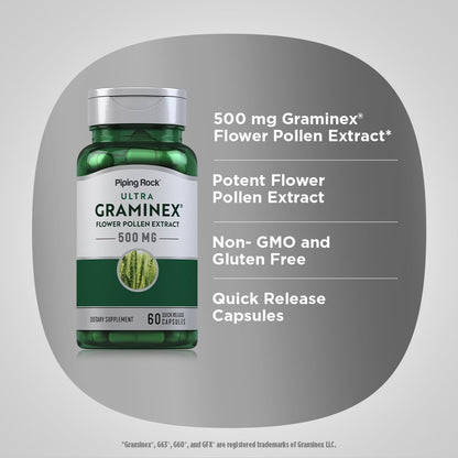 Piping Rock Graminex Flower Pollen Extract | 500 mg | 60 Capsules